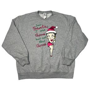 Betty Boop VTG 2004 Santa Christmas Holiday Crewneck Sweatshirt FLAW Gray Large